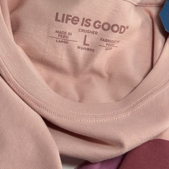 LIFE IS GOOD Crusher Long Sleeve Tee Sz L Pink Mountains Graphic 100% Cotton - Picture 13 of 16